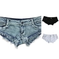 thumbnail image 1 of Rggeeun Womens Shorts Summer Retro Washed Denim Distressed Elastic Waist Hot Pants Front Button Lightweight Slim Fit for Training Cozy Bottoms,Blue,Xxl, 1 of 4