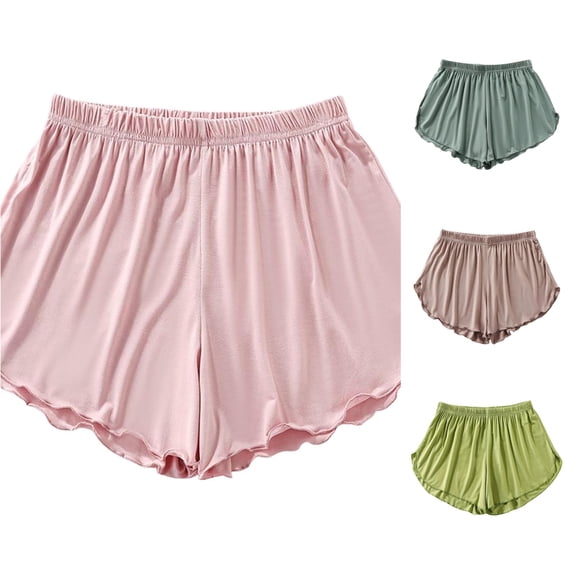 Rggeeun Womens Shorts Summer Waist Draping Elastic Above Knee Relaxed Fit Lightweight Smooth Ruffled Hem for Summer Gym Cute Bottoms,Pink,L