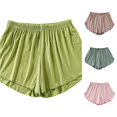 thumbnail image 1 of Rggeeun Womens Shorts Summer Waist Draping Elastic Above Knee Relaxed Fit Lightweight Smooth Ruffled Hem for Summer Outdoor Wear Classic Bottoms,Green,L, 1 of 4