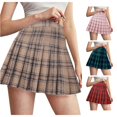 thumbnail image 1 of Rggeeun Womens Skirts Plaid Graphic Pleated Skirt A-Line Elastic Waist Outdoor Activities,Beige,L, 1 of 4