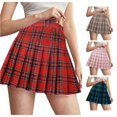 thumbnail image 1 of Rggeeun Womens Skirts Plaid Graphic Pleated Skirt A-Line Elastic Waist Play Sports,Red,M, 1 of 4