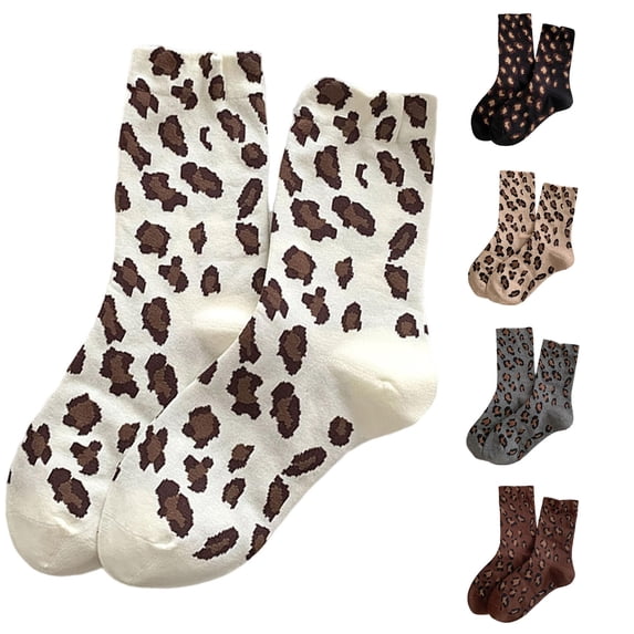 Rggeeun Womens Socks Leopard Graphic Knitted Slouchy Socks for Women Stretch Casual Cute Socks Fall Winter Gym Trendy,White,One Size