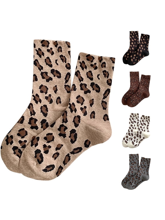 Womens Socks Leopard Graphic Knitted Slouchy Socks for Women Stretch Casual Cute Socks Fall Winter Outdoor Activities Stylish,Beige,One Size