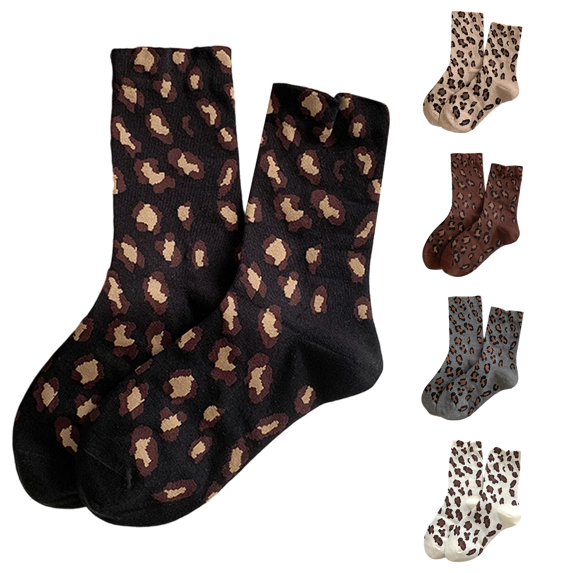 Rggeeun Womens Socks Leopard Graphic Knitted Slouchy Socks for Women Stretch Casual Cute Socks Fall Winter Outdoor Play Lovely,Black,One Size
