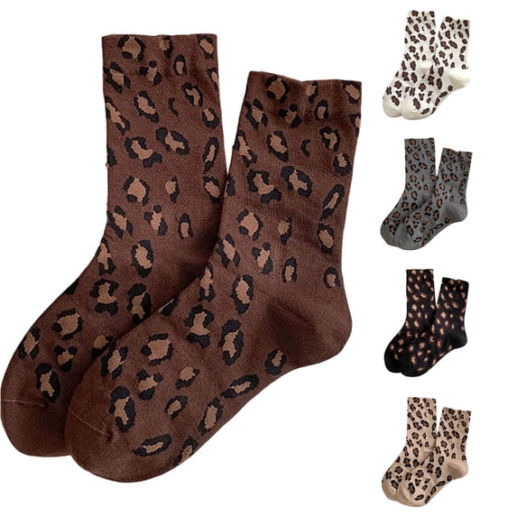 Rggeeun Womens Socks Leopard Graphic Knitted Slouchy Socks for Women Stretch Casual Cute Socks Fall Winter Travel Party Trendy,Brown,One Size