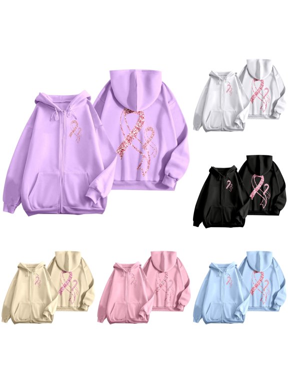 Womens Sweatshirt Hoodie Sequins Graphic Zip Up Soft Relaxed Long Sleeve with Drawstring Hooded Large Pocket for Fall Training Elegant Tops,Purple,Xxl