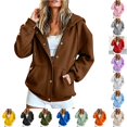 thumbnail image 1 of Rggeeun Womens Sweatshirt Hoodie Solid Color Long Sleeve Snap & Zip Up Hooded Adjustable Drawstring Side Pockets Thickened Fall Winter Travel Party Versatile Tops,Brown,Xxl, 1 of 6