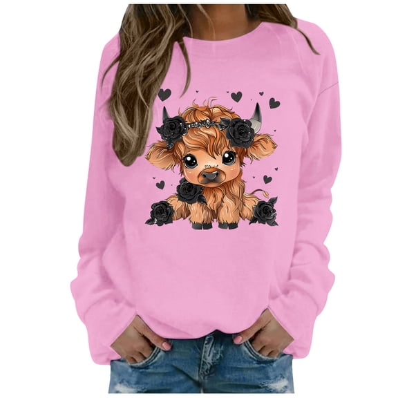 Rggeeun Womens Sweatshirt Womens Fun Pattern Sweatshirt Oversize Crewneck Long Sleeve Sweatshirts Pullover Top Trendy Winter Clothes