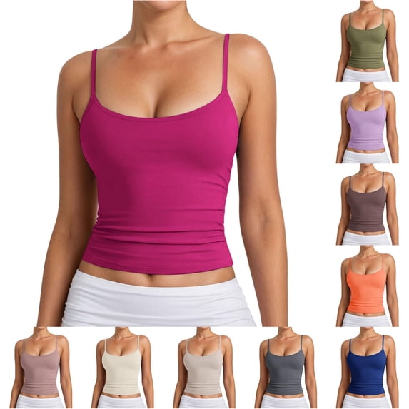 Rggeeun Womens Tank Tops Cropped Camisole Spaghetti Strap Slim Fit Solid Color Square Neck Waist Shirring for Summer Office Wear Cute Tops,Pink,L