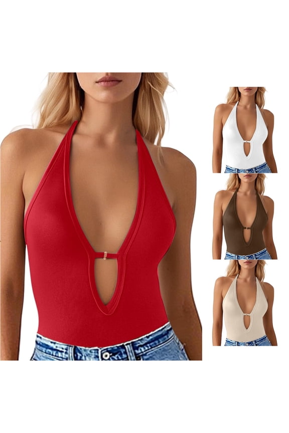 Womens Tank Tops Elastic Smooth Camisole V Neck front Hollow Soft Breathable Backless Solid Color for Summer Workout Office Wear Relaxed Tops,Red,S