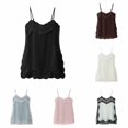 thumbnail image 1 of Rggeeun Womens Tank Tops Flowy Camisole Lace with Spaghetti Strap U Neck Relaxed Fit Waist Draping Solid Color for Summer Everyday Wear Relaxed Tops,Black,L, 1 of 6