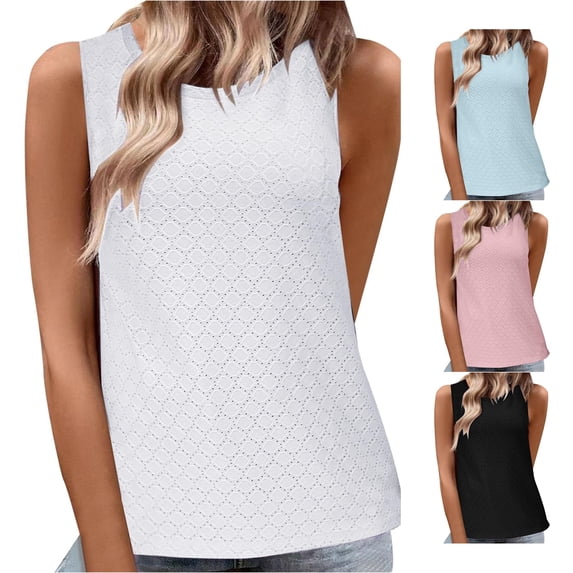 Rggeeun Womens Tank Tops Flowy Vest Loose Fit Plus Size Embossed Design Solid Color Wide Strap Breathable For Summer Training Graceful Tops,White,M