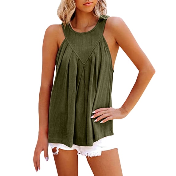 Rggeeun Womens Tank Tops Flowy Vest Plus Size Wide Strap Crew Neck Waist Draping Long Loose Fit Backless Breathable For Summer Outdoor Activities Trendy Tops,Green,Xxl