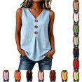 thumbnail image 1 of Rggeeun Womens Tank Tops Flowy Vest Solid Color V Neck Wide Strap Front Buttons Elastic Loose Fit Breathable For Summer Yoga Beach Lounging Classic Tops,Blue,Xxxl, 1 of 4