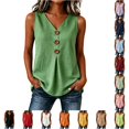 thumbnail image 1 of Rggeeun Womens Tank Tops Flowy Vest Solid Color V Neck Wide Strap Front Buttons Elastic Loose Fit Breathable For Summer Yoga Outdoor Activities Fashion Tops,Green,L, 1 of 4