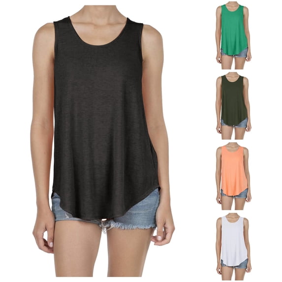 Rggeeun Womens Tank Tops Plus Size Loose Flowy Vest Wide Strap Crew Neck Solid Color Relaxed Fit Soft Breathable For Summer Training Classic Tops,Black,S