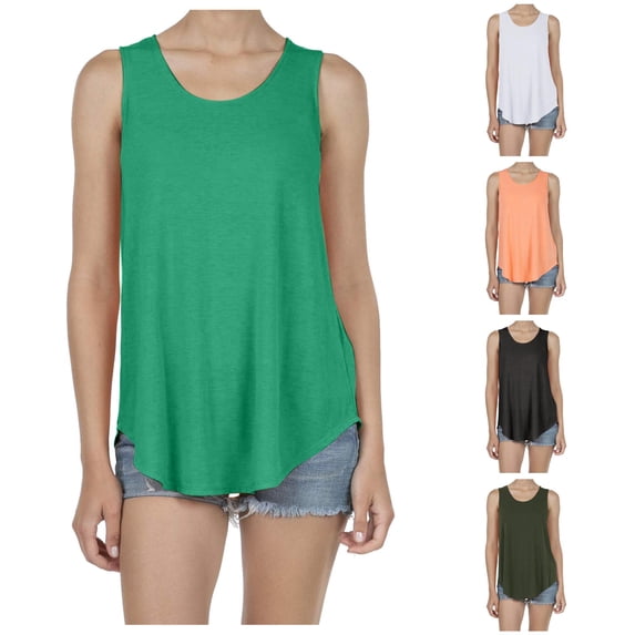 Rggeeun Womens Tank Tops Plus Size Loose Flowy Vest Wide Strap Crew Neck Solid Color Relaxed Fit Soft Breathable For Summer Water Sports Relaxed Tops,Green,S