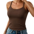 thumbnail image 1 of Rggeeun Womens Tank Tops Ribbed Solid Color Square Neck Spaghetti Strap Camisole Lightweight Slim Fit for Summer Travel Party Trendy Tops,Brown,L, 1 of 4