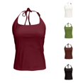 thumbnail image 1 of Rggeeun Womens Tank Tops Solid Color Camisole Elastic with Adjustable Tie & Beads Thin Straps Bowknot Halter Top for Summer Beach Lounging Cute Tops,Red,S, 1 of 6