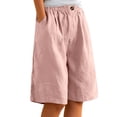 thumbnail image 1 of Rggeeun Womens Trousers Solid Color Elastic High Waist Knee Length Wide Leg Loose Fit Breathable Pleated With Side Pockets & Front Button Trim For Evening Party Cozy Bottoms,Pink,Xl, 1 of 6