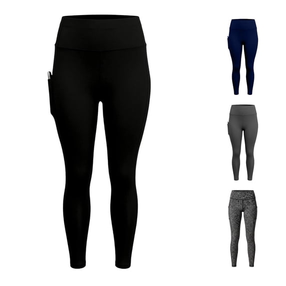 Rggeeun Yoga Pants Women Summer Leggings Elastic High Waist Solid Color with Pocket Lightweight Ankle Length for Workout Play Sports Delicate Trousers,Black,M