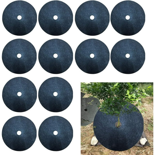 Rhafayre 12 Pack Weed Barrier Mat, Round Mulch Mat for Outdoor, Weed