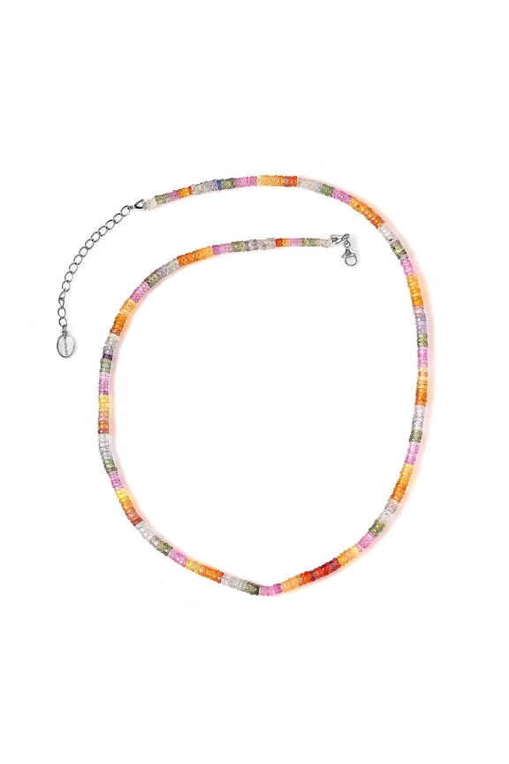 RHAPSODY AAAA Multi Sapphire Round 950 Platinum Beaded Necklace for Women Jewelry Size 18" Ct 49.2 Birthday Christmas Gifts for Women