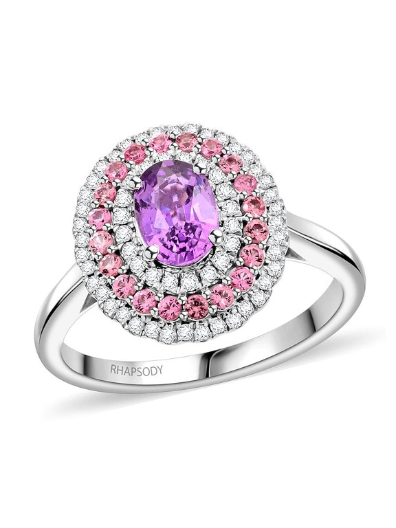 Purple Sapphire Pink Spinel Platinum Halo Ring Size 6 Ct 1.36