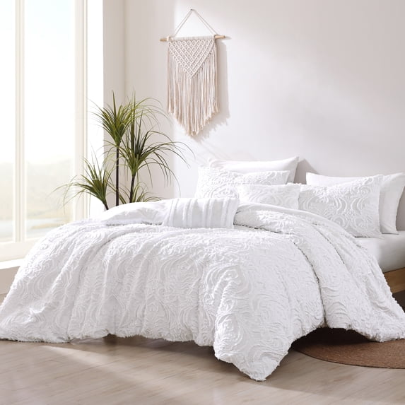 Rhapsody White 5 PC Queen Riverbrook Home Rhapsody 5 PC Medallion Clip Jacquard White - King - 5 Piece