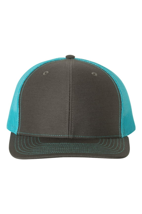 - Snapback Trucker Cap - 112, Charcoal/ Neon Blue, OSFM