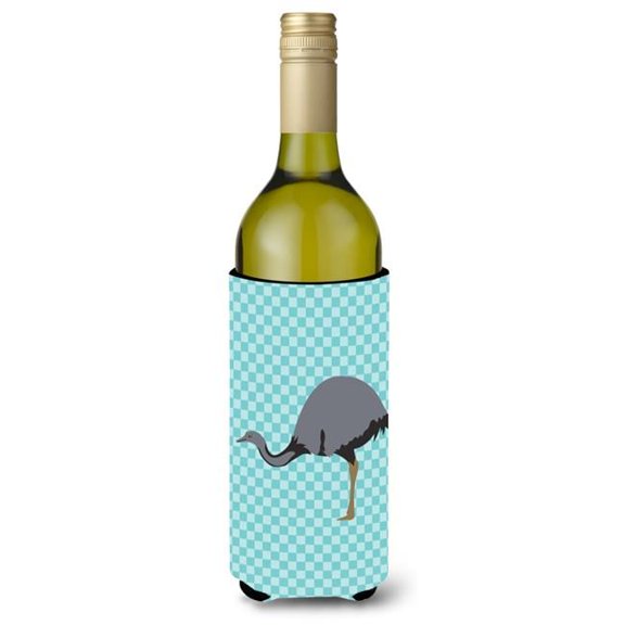 Rhea Blue Check Wine Bottle Beverge Insulator Hugger - Blue - Wine Bottle