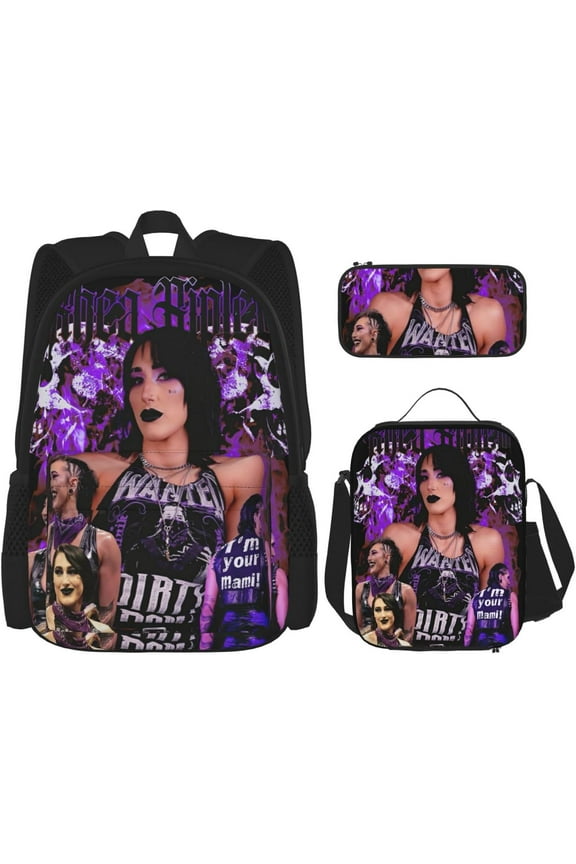 Rhea Ripley Backpack 3 Pieces Set With Lunch Bag And Pencil Case Combination for Work/Sport/Picnic Portable Laptop Backpack Travel Daypack Stationery Bag