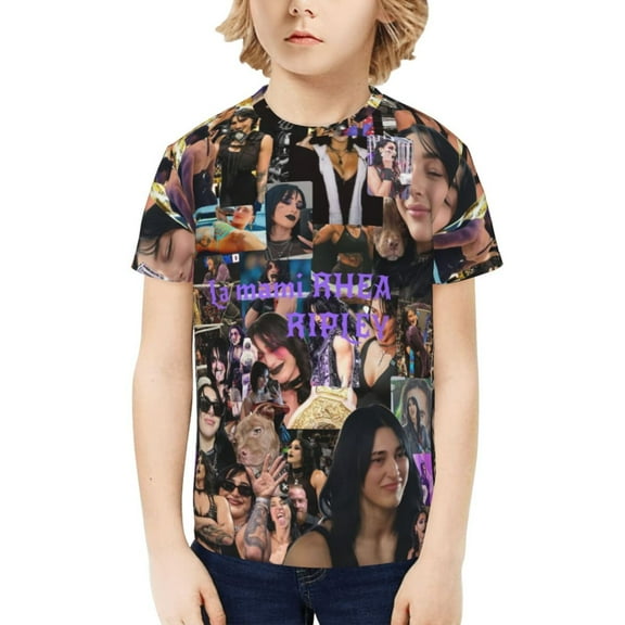 Rhea Ripley Boys Girls Teens T Shirt Graphic Print Casual Short Sleeve Funny Top Tees Shirt for Youth Kids