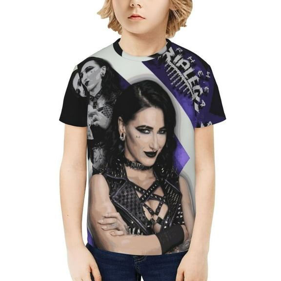 Rhea Ripley Boys Girls Teens T Shirt Graphic Print Casual Short Sleeve Funny Top Tees Shirt for Youth Kids