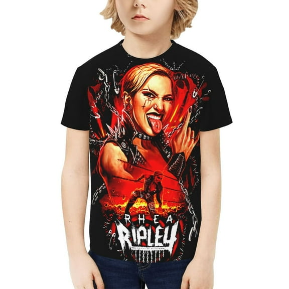 Rhea Ripley Boys Girls Teens T Shirt Graphic Print Casual Short Sleeve Funny Top Tees Shirt for Youth Kids