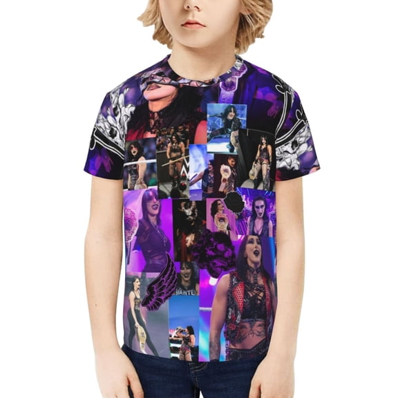 Rhea Ripley Boys Girls Teens T Shirt Graphic Print Casual Short Sleeve Funny Top Tees Shirt for Youth Kids