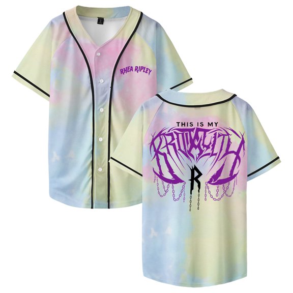 Rhea Ripley Brutality Baseball Jersey V-Neck Short Sleeve Button-up Shirts Men Women Streetwear Tops