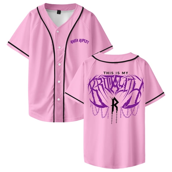 Rhea Ripley Brutality Baseball Jersey V-Neck Short Sleeve Button-up Shirts Men Women Streetwear Tops