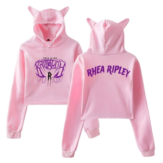 Rhea Ripley Brutality Hoodie Cat Ears Hooded Sweatshirt Long Sleeve Crop Top Women's Clothes