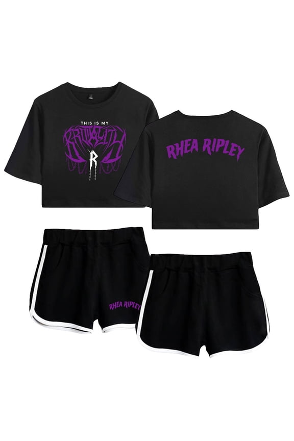 Rhea Ripley Brutality Merch Short Sleeve Crop Top+Shorts Two Piece Set Women's Top Sets