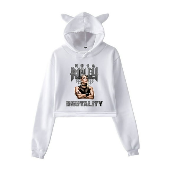 Rhea Ripley Hoodie Cat Ear Fashion Street Trend Women's Short Hoodie Sportswear
