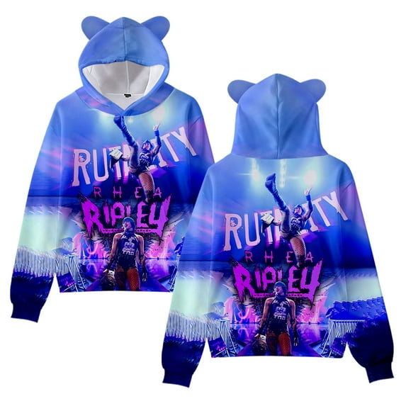 Rhea Ripley Hoodie Cat Ear Fashion Street Trend Women's Short Hoodie Sportswear