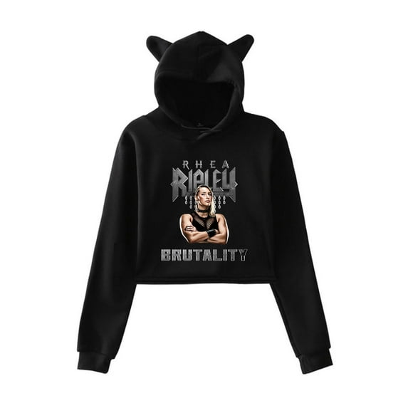 Rhea Ripley Hoodie Cat Ear Fashion Street Trend Women's Short Hoodie Sportswear