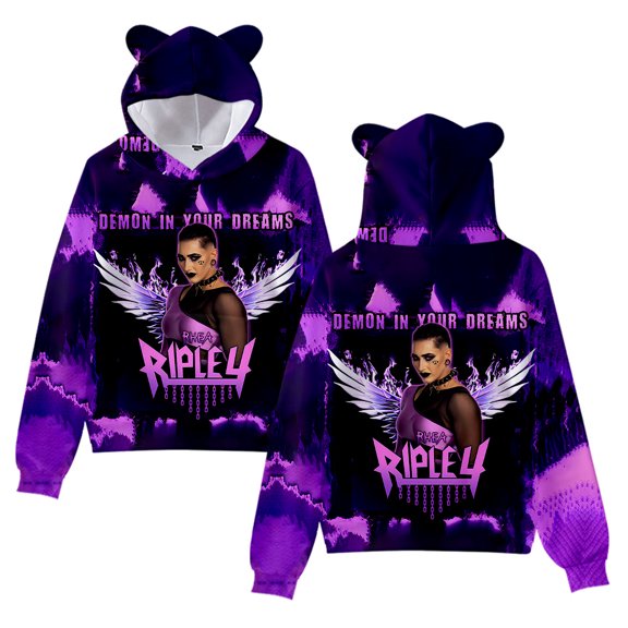 Rhea Ripley Hoodie Cat Ear Fashion Street Trend Women's Short Hoodie Sportswear