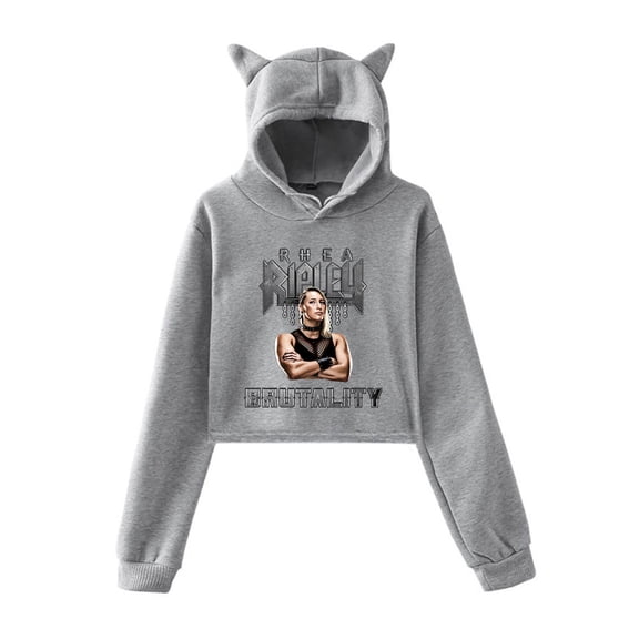 Rhea Ripley Hoodie Cat Ear Fashion Street Trend Women's Short Hoodie Sportswear