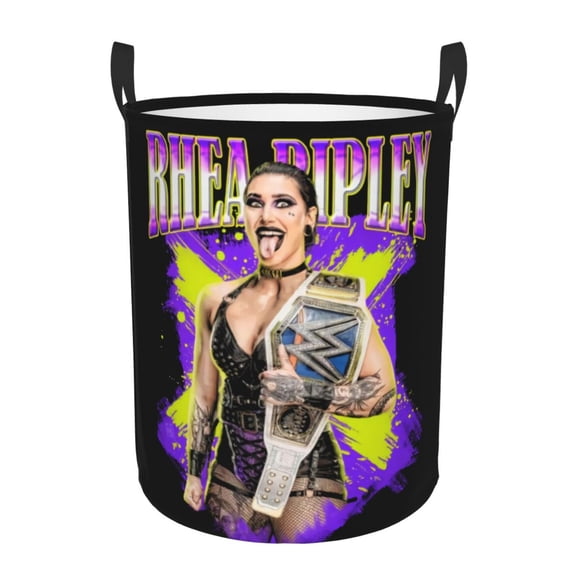 Rhea Ripley Laundry Basket Foldable Circular Dirty Clothes Toys Storage Organizer Bin Basket with Handles, Round Hamper For Bedroom Livingroom Bathroom