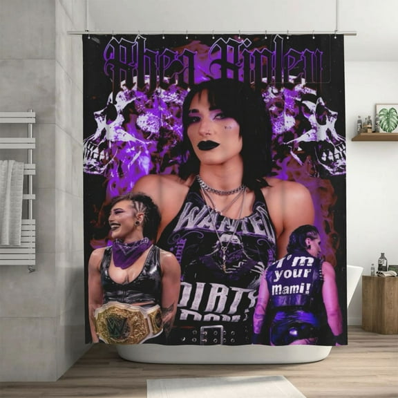 Rhea Ripley Shower Curtain Cartoon Art Bath Shower Curtains with 12 Hooks, Waterproof Washable Polyester Bathroom Home Decor Set 72x72 Inch, Iron