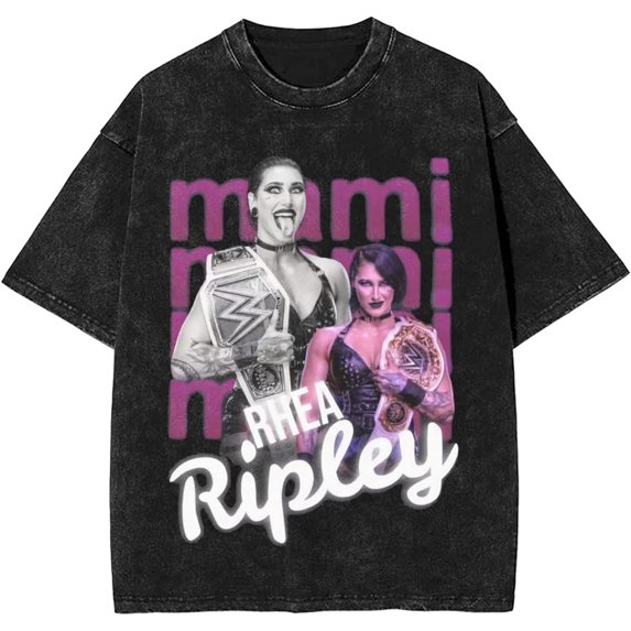 Rhea Ripley Vintage Oversized Shirt Men's Short Sleeved Tops Women's Crew Neck Graphic Tees