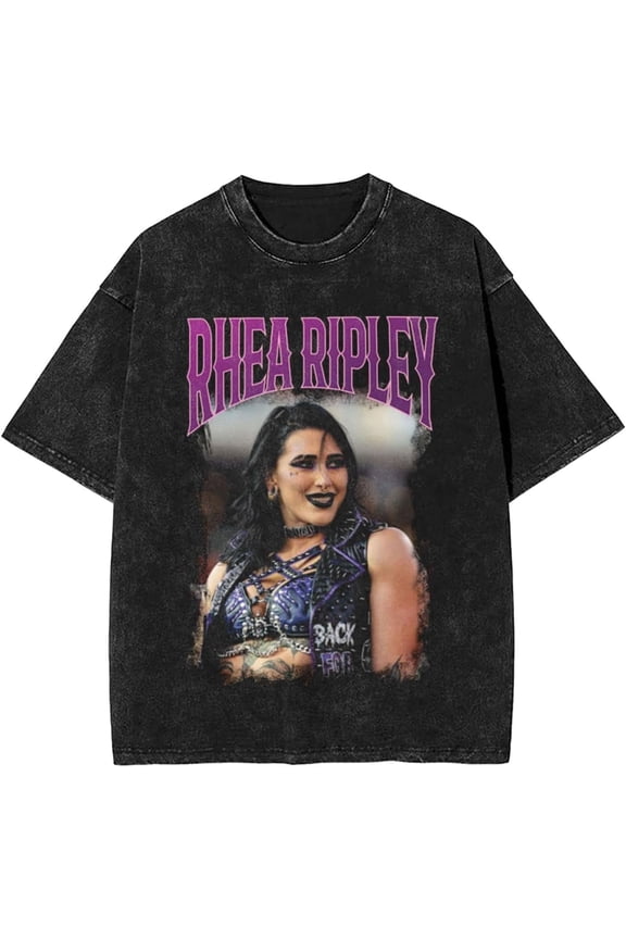 Rhea Ripley Vintage T-shirt short sleeved casual round neck washed T-shirt fashionable retro pure cotton top T-shirt