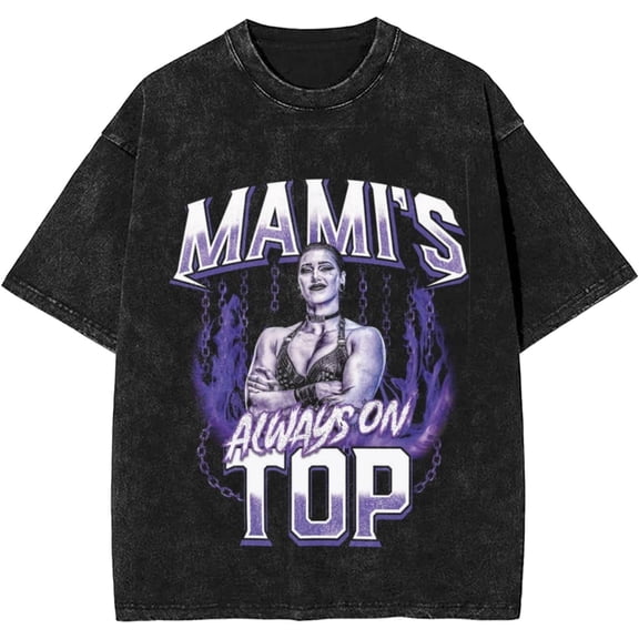 Rhea Ripley Vintage T-shirt short sleeved casual round neck washed T-shirt fashionable retro pure cotton top T-shirt